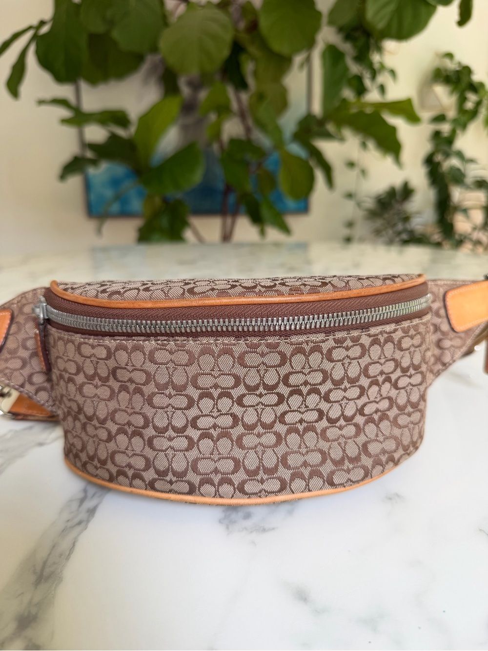 Coach Y2K Vintage Mini Signature Jacquard Waist Pouch Belt Bag 5093 Khaki Tan